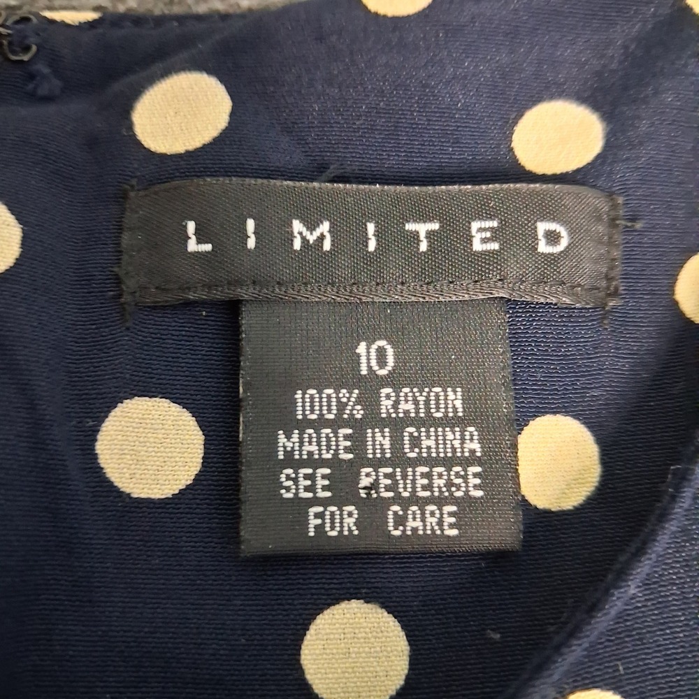 The Limited Navy Blue Polka Dot Maxi Dress Short Sleeve Rayon Sz 10 VTG Style - Picture 8 of 14